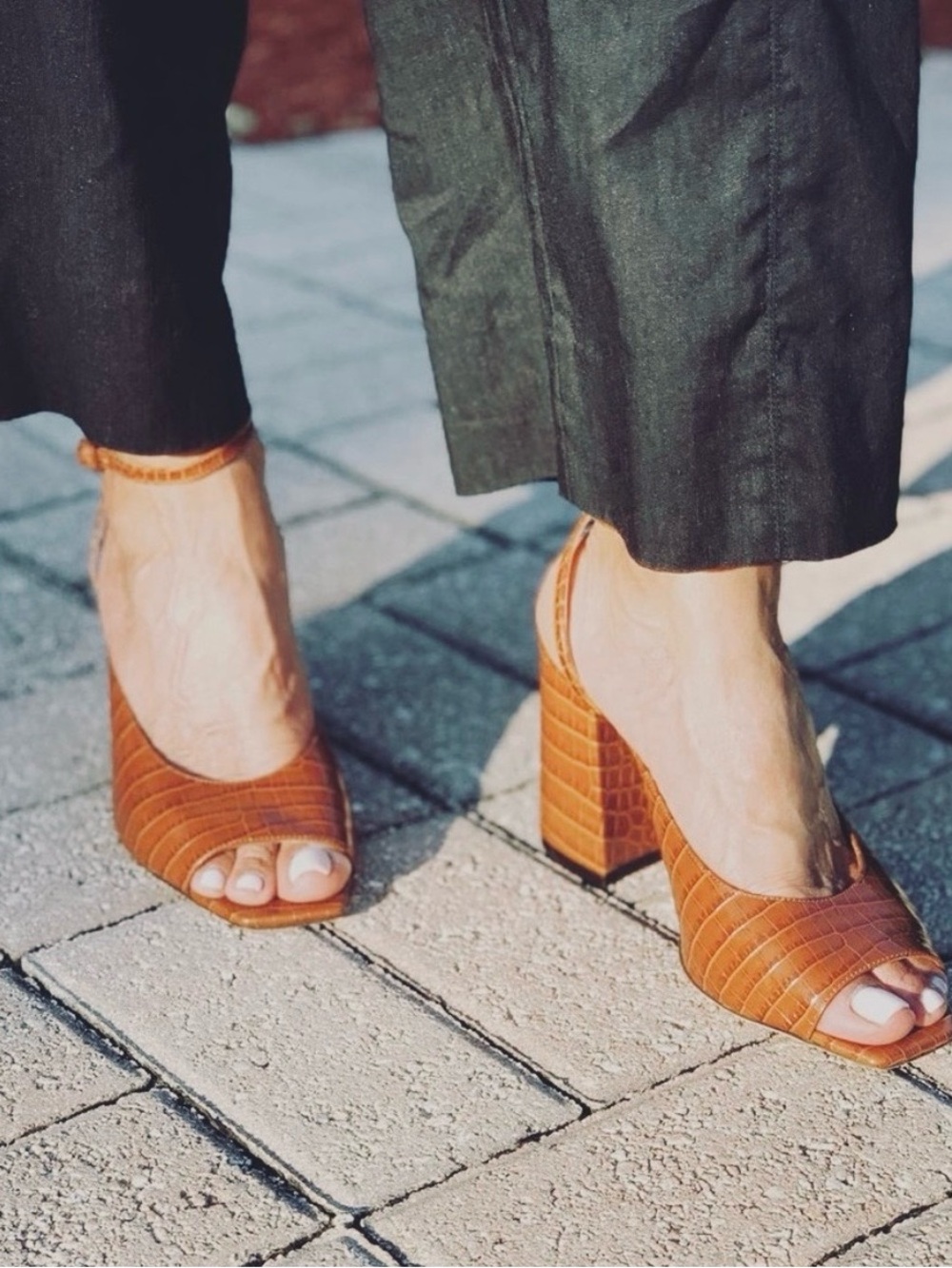 Jimmy Choo Jassidy Brown Croc-Embossed Block Heel Sandal with Ankle Strap